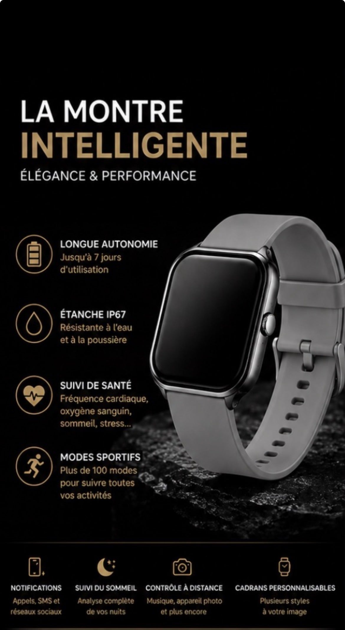 Montre Connectée – GPS & Santé IP67