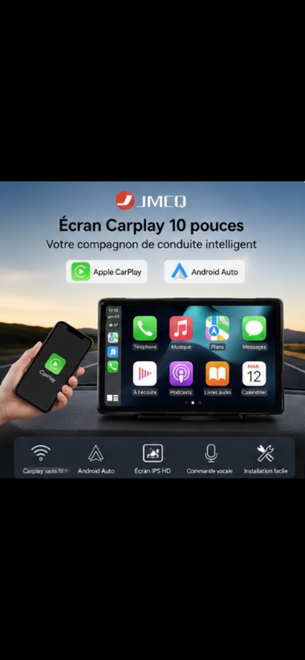 Autoradio CarPlay 10" – Android Auto & Caméra