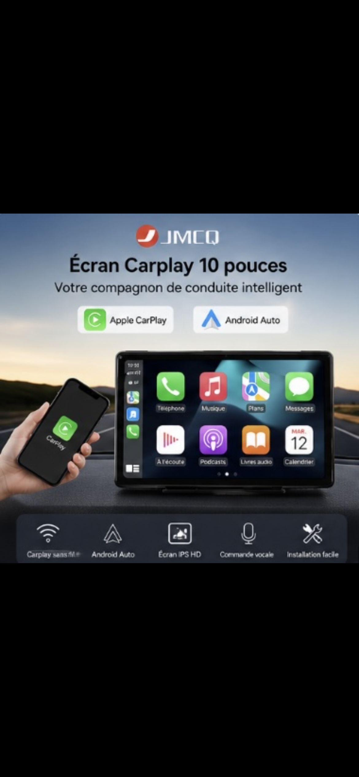 Autoradio CarPlay 10" – Android Auto & Caméra
